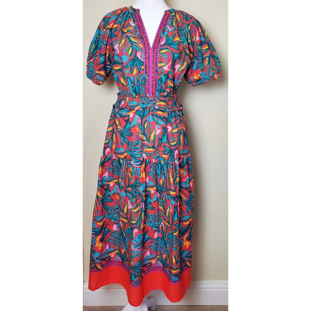 Pinch Tropical Floral Midi Dress‎ Puff Sleeve Maximalist Festival Bold Colorful